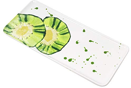 Lashuma Eckiger Servierteller 30x14 cm, Dessertplatte Design: Kiwi, Keramikteller klein