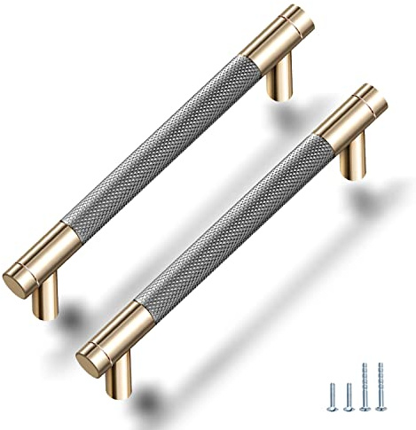 Gutuwellea Drawer Pull 12 Pack 5 Cabinet Handles Cabinet Pulls Aluminum Handles Round Pull Gold and Nickle Oxidation Finish with Diamond Pattern Golden 6 Length