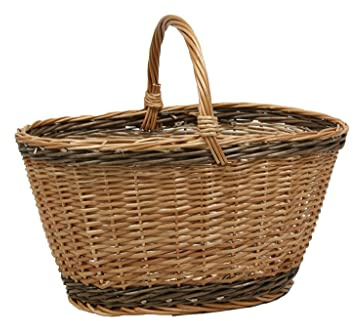 Cesta para Setas Hecha en España - Cesto de Mimbre Natural Marrón para Recolección de Setas, Frutas y Verduras - Grande 47x32x25/38 cm - Artesanal y Resistente