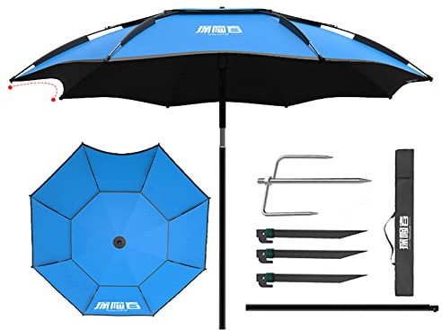 Ombrellone da Pesca Grande Blu, Antipioggia, Vinile 0 Trasmissione della Luce, Isolamento Termico, Protezione UV, Resistenza al Vento, Ombrellone da Spiaggia Ombrello da Giardino Regolabile A 360°