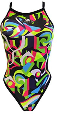 Turbo - Costume da bagno Swimsuit Nat, signora Geo Abstract (Revolution) di pallanuoto Competizione Nuoto e Triathlon Modello di Vestibilità confortevole, Nero , XL