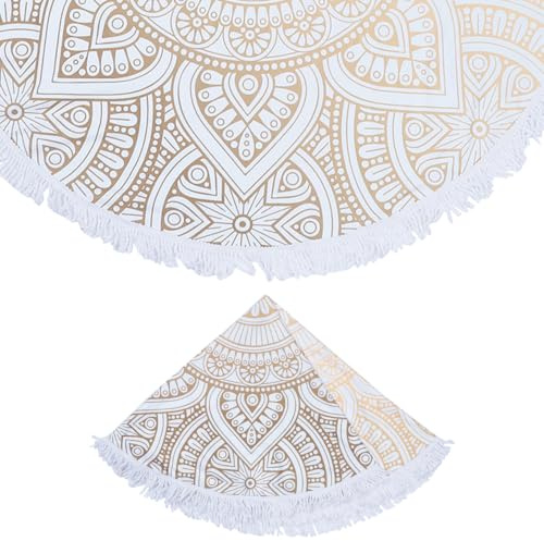 Milisten 1 Serviette de Plage Ronde surdimensionnée en Peluche - Serviette de Plage Ronde en Microfibre - Mandala - de e Circulaire - Couverture de Table de Yoga, de Pique-,