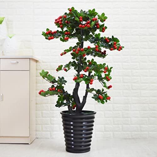 HOTRA Simulation Kirschbaum mit Roten Beeren 4ft Künstlicher Kirschobstbaum Topfpflanzen für Home Garden Decor