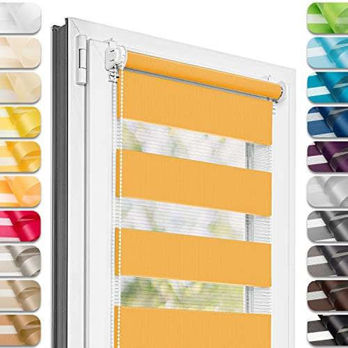 Estika - Estor Doble con Sistema Klemmfix sin taladrar 150 cm x 55 cm - Naranja Pastel - 27 Colores, Estor dúo para día y Noche, protección Visual para Ventanas