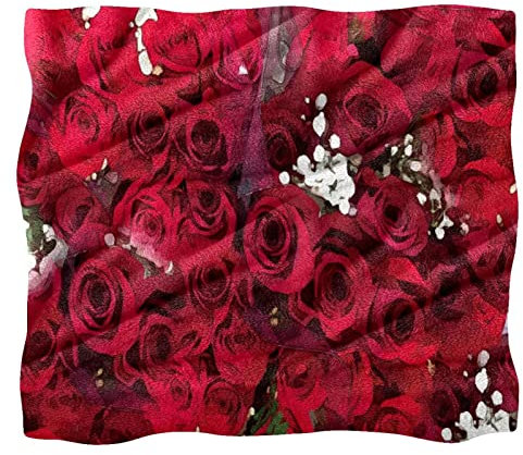 Fleece-Überwurfdecke für Couch, Sofa oder Bett, gemütliche, weiche Decken, Blumenstrauß, rote Rosen, Aquarell