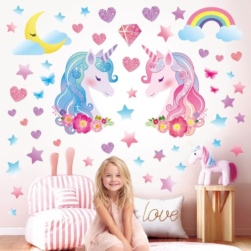 DECOWALL DS8-8068 Wandtattoo Einhorn Kinder Wandtattoo Kinderzimmer Baby Kinderzimmer Mädchen Regenbogen Farbe Zuhause Pferd Rosa Leuchten