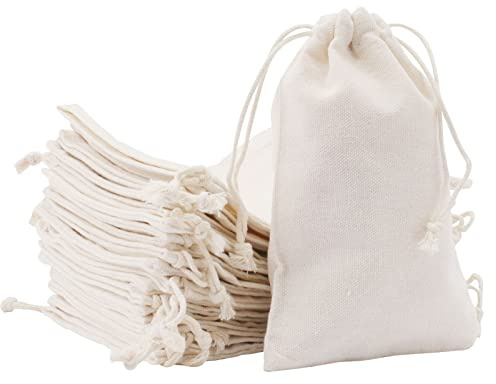 Towviy 40 Stück 10x15 cm Baumwoll Säckchen, Kleine Baumwollbeutel mit Kordelzug Sackleinen Taschen Klein Geschenksäckchen für Hochzeiten Party DIY
