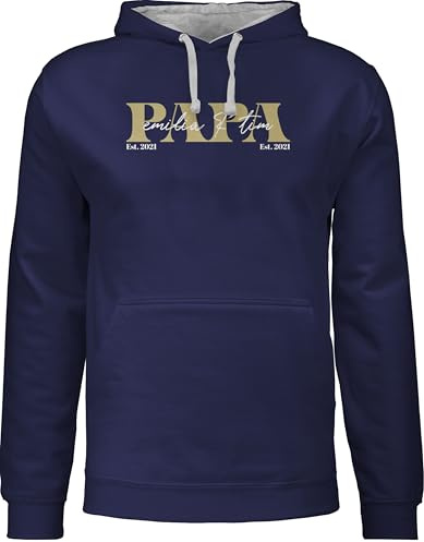 Geschenk mit Namen personalisiert by Shirtracer - Pullover Herren Frauen Hoodie Kontrast zweifarbig - zum Vatertag - Papa Geschenk mit Namen Kinder Datum Geburtsjahr I Weihnachten I Geburtstag