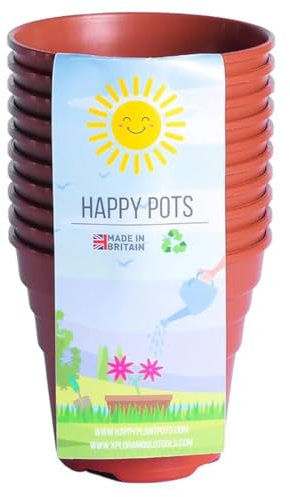 HAPPY POTS – 7,5 cm glänzendes Terrakotta – 10er-Pack hochwertige Blumentöpfe aus Kunststoff – recycelbare Blumentöpfe für die Innen- und Außendekoration im Garten –rund, strapazierfähig, UV-beständig
