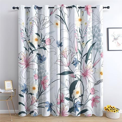 SZLYZM Blumen Vorhänge Verdunklung svorhänge mit Muster Pflanze, Vorhang Blickdicht mit Ösen Gardinen Wohnzimmer Schlafzimmer Kinderzimmer Dekoration 2er Set - 220 x 140 (H X B)
