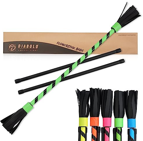 Diabolo Freizeitsport Flowerstick Basic (grün) - UV reaktiver Flower Stick mit Zwei Glasfaser Handstäben, Hingucker auf Festivals, ideal für Anfänger