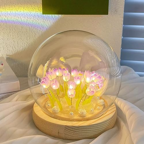 Neioaas DIY Tulpe Nachtlicht, handgemachte Tulpe Nachtlicht Materialpaket Machen Sie Ihre eigene Atmosphäre Simulation Blume Schlaf Kinder Mädchen Paar Freunde Geschenk (Lila)