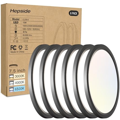 6PACK LED Flush Mount Ceiling Light, 3CCT Selectable 3000K-4000K-6500K & 100W Equivalent Disc Closet Ceiling Light Fixture 7Inch 15W 1500Lm for Bathroom Hallway Bedroom Kitchen Basement(NOT-Dimmable)