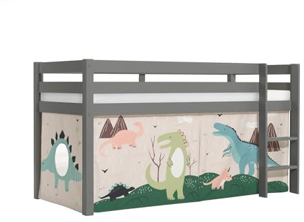 möbelando Spielbett >Pino< in Kiefer massiv grau lackiert - 210x114x106 (BxHxT)
