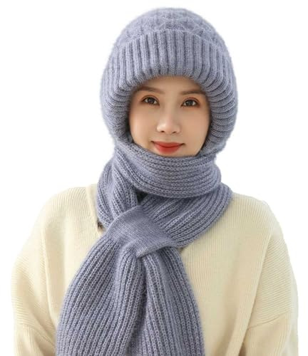 Integrated Ear Protection Windproof Cap and Scarf - Winter Warm Knitted Hat, Thickening Beanie