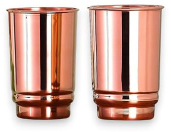 HEALTHANDWEALTH Pure Copper Drinking Water Cups - Ayurvedic Health Pure Copper Tumblers – 2 pcs. Set - 350 ml (11.8 US Fl Oz) Traveller's Cups