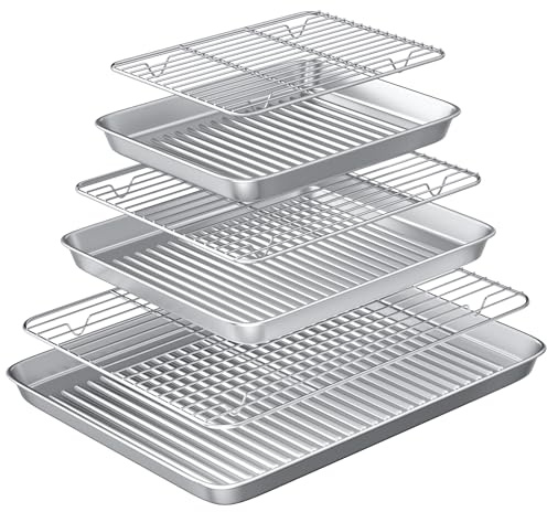 Baking Sheet with Wire Rack Set: 3 Baking Pans + 3 Cooling Racks for Cooking and Baking - Stainless Steel Nonstick Bacon Pans for Oven, Warp Resistant & Heavy Duty & Rust Free