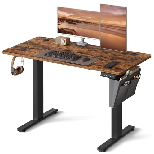 VASAGLE Electric Standing Desk, Height Adjustable Desk, 60 x 120 x (72-120) cm, 4 Memory Heights, Storage Pocket, for Home Office, Study, Rustic Brown and Ink Black LSD132K02