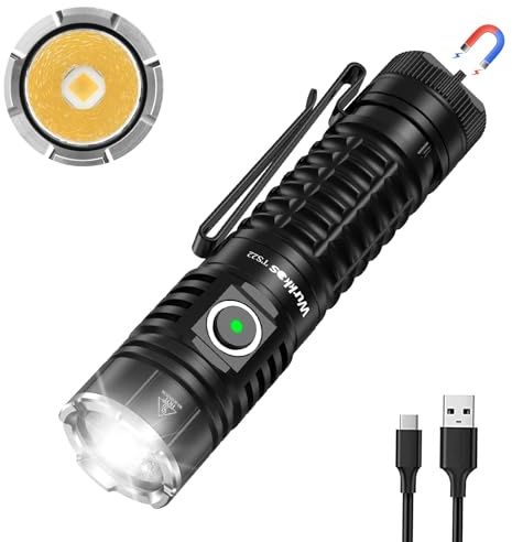 Wurkkos TS22 LED ficklampa extremt ljusstark, 4800 lumen ficklampa uppladdningsbar XHP70.3 HI, IPX68 vattentät taktisk ficklampa med 6 lägen för camping, nödsituationer, CRI90 [Energiklass A+++]