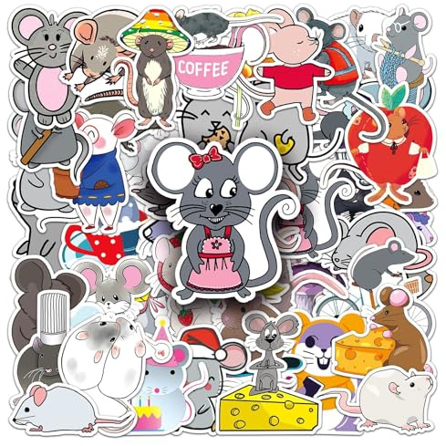 LYLSDSB Mouse Stickers 50 Pcs Cute Cartoon Animals Sticker for Laptop Water Bottle Phone Guitar Car Skateboard Luggage Computer Bike,Waterproof Funny Mouse Stickers for Girls Teens Kids