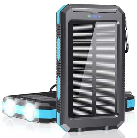 jskei Chargeur solaire Power Bank 36800mAh Type-C 5V3.1A Chargeur Rapide Power Bank Equipé d'une puissante lampe de poche, boussole, IP65 Outdoor Waterproof Portable Power Bank (Bleu)