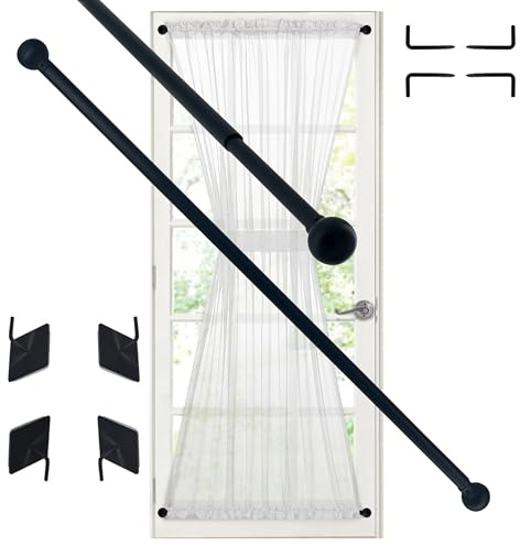 Sash Curtain Rod for French Doors, Kitchen Curtain & Small Window, 3/8 Inch Diameter, Adjustable 16-28, 2 Pack, Black