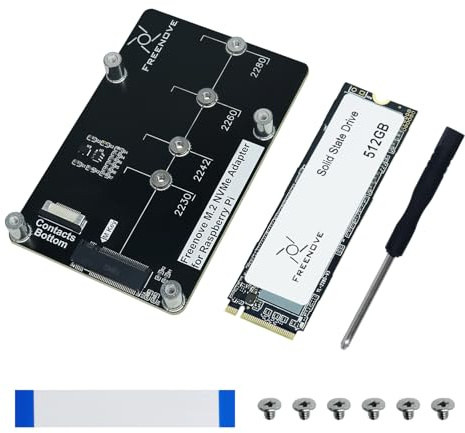 Freenove M.2 NVMe Adapter for Raspberry Pi 5 (with 512GB SSD), M.2 HAT Add-on Board, Solid State Drive, PCIe 2.0/3.0, Tested Speed 800 MB/s