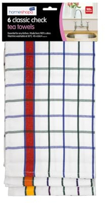 HOMESHOPA Check Tea Towels, 6 Pack Cotton Dish Catering Towels, Soft & Absorbent Kitchen Dish Cloths Set for Drying Dishes, Quick Dry & Machine Washable, 45 X 65cm