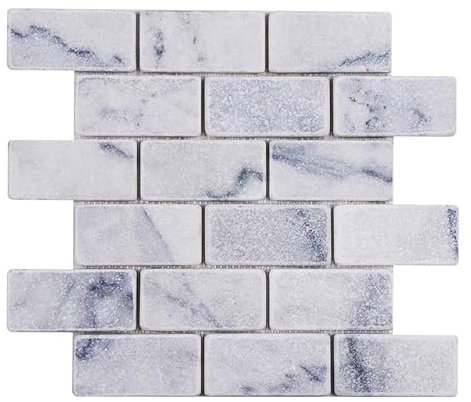 (10 Fliesen) Mosaik Fliese Marmor Naturstein 5 x 10 Brick Carrara Antik Marmor Mosaikfliesen Marble für BODEN WAND BAD WC DUSCHE KÜCHE FLIESENSPIEGEL THEKENVERKLEIDUNG BADEWANNENVERKLEIDUNG