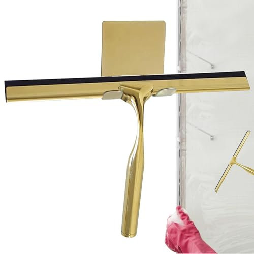 Escobillas De Ducha para Baño | Limpiador De Vidrio Dorado | Limpiaparabrisas para Mampara De Ducha | Limpiador De Ventanas De Acero Inoxidable con Gancho para Ventanas, Puertas De Vidrio Y Espejos