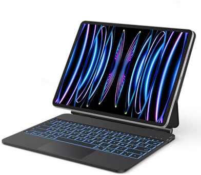 OMOTON Clavier pour iPad Air 13 2024 (M2), iPad Pro 12.9 6e/5e/4e/3e Gén, Magic Keyboard avec Trackpad Multi-Touch et Rétroéclairage, Coque Pro 12.9 avec Clavier AZERTY, Noir