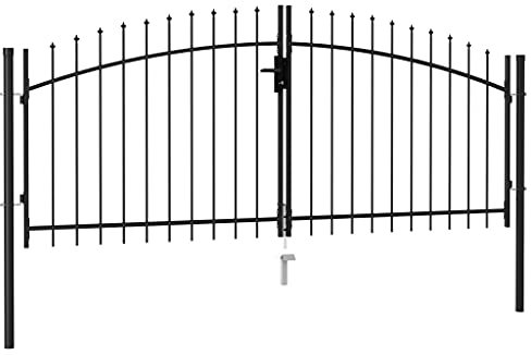 Spike Top Double Door Metal Garden Gate Outdoor Yard Patio Entrance Way Security Barrier Steel 3x1.25m Black Fence Gate