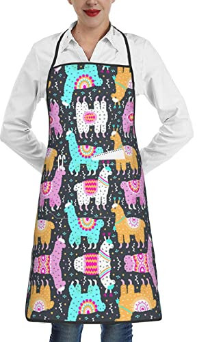 ESNAIUVCD Indian Alpaca Print Unisex Apron Bib Adult, Kitchen Cooking Apron For Cooking Baking Gardening, Hotel Chef Apron