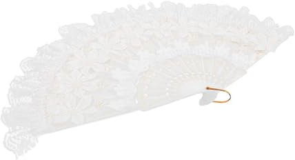 OSOLADY Faltbarer Spitzenfächer Eleganter Handfächer Vintage Fächer Für Hochzeiten Tanzpartys Fotorequisiten Weißer Spitzenfächer Aus Satin Und Pu Für Damen Und Kulturelle Anlässe