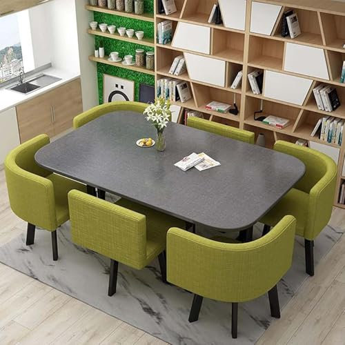 Modernes quadratisches Esstisch-Set mit 6 Stühlen, robustes Konferenztisch-Set aus Holz für Wohnzimmer, 150 cm Esstisch für 6 Personen