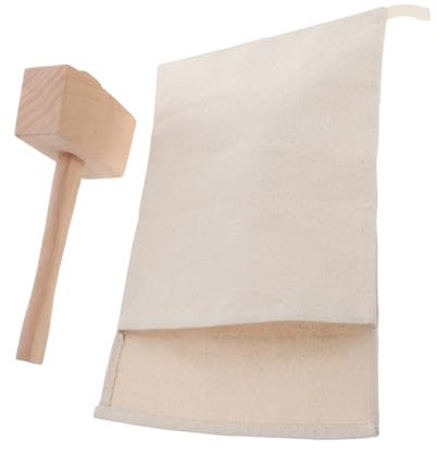 NAMOARLY 2pcs Reusable Canvas Crushed Ice Bags Wood Hammer Ice Crusher for Bartender Bars Cotton Bags for Cocktails and Dried Crushing