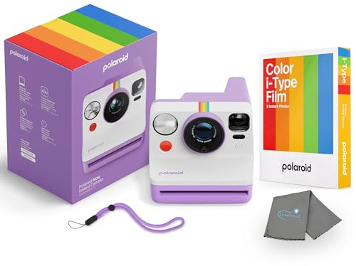 Polaroid Now 3rd Generation i-Type Instant Camera + 8 i-Type Color Film Bundle, Purple, Polaroid Camera Bundle with a Lumintrail Lens Cleaning Cloth