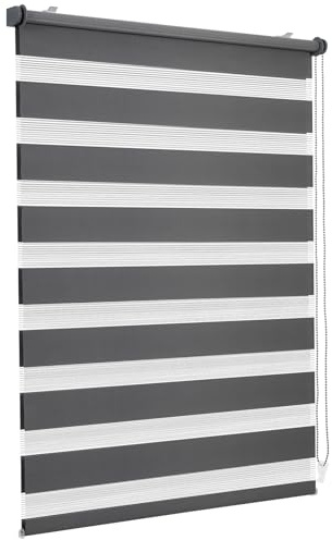 Sekey Doppelrollo Klemmfix ohne Bohren für Fenster, Doppelrollo 90 cm breit, Duo Rollo Jalousie Sonnenschutz, 90x100cm, Dunkelgrau