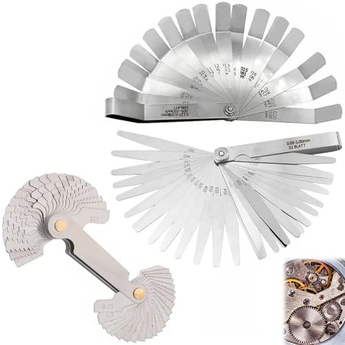 Spessimetro a Lama in Acciaio Inossidabile,Spessimetro Valvole di Precisione,Strumento di Misurazione del Divario,Calibro Filettato a 52 Bordi,32 Lame Coniche e 16 Lame Offset Tokaneit