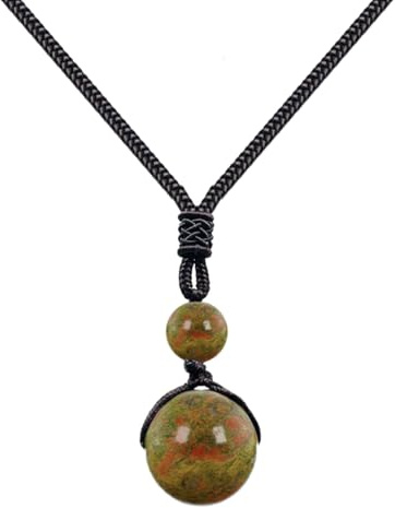 cotigo - colgante de piedra natural de Bola 14mm, Collar Pierdra Semipreciosa para Mujer y Hombre, Con Cordón Ajustable. Amuleto de suerte y proteccion, contra mal de ojo, regalo original.