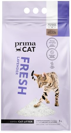 PrimaCat - Hygienic Lavender Scented Cat Litter, Long Lasting Clay, 5L | Solid, Easy to Clean Clumps, White Calcium Bentonite, Easy to Clean
