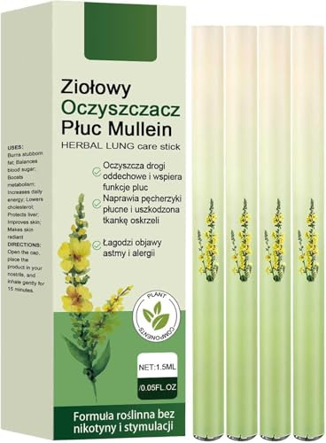4PC Mullein Inhaler Purifier Pen | Lung Cleanse Herbals Diffuser Pen | Aromaterapia parada fumar inhalador ayuda dormir | Bolígrafos difusor aire melatoninas limpieza pulmones y soporte respiratorio