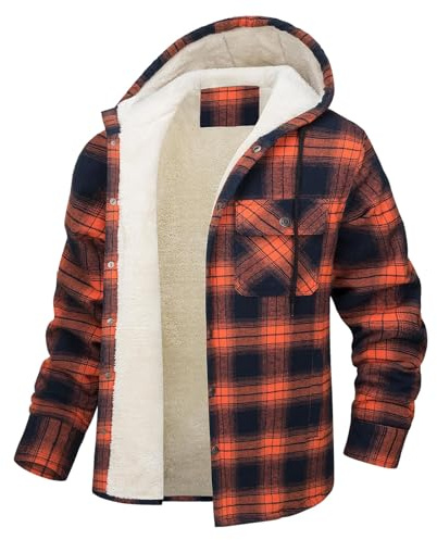 EQWIGKEIT Chaqueta de leñador para hombre con capucha, chaqueta de invierno deportiva, camisa de leñador a cuadros, camisa de chaqueta cálida, chaqueta de leñador, forro polar interior, chaqueta de