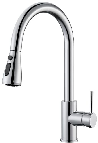 DERW Kitchen Tap, Kitchen Mixer Tap with Pull Out Sprayer, Swivel Spout with 3 Modes Spray, Stainless Steel Construction, Single Handle for Easy Control, Anti-Burst Hose, Quick Installation