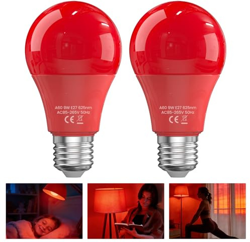 BrightArk 625nm Rotlichtlampe für den Schlaf, 100% Blaulichtblockierung, fördert die Melatoninproduktion, E27 9W LED Rotnachtslichtlampe für Babyzimmer, Schlaf, Lesen, Schlafzimmer, 2er-Pack