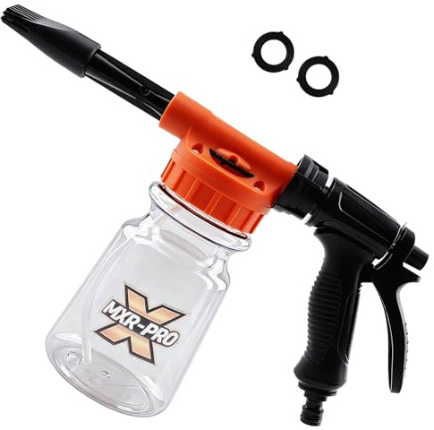 maXpeedingrods 1 l biltvätt skumspruta skumpistol skumlans med justerbart blandningsförhållande 3/4 tum gänga och snabbkoppling 6–10 bar för bil, trädgårdsslang, högtryckstvätt (orange)