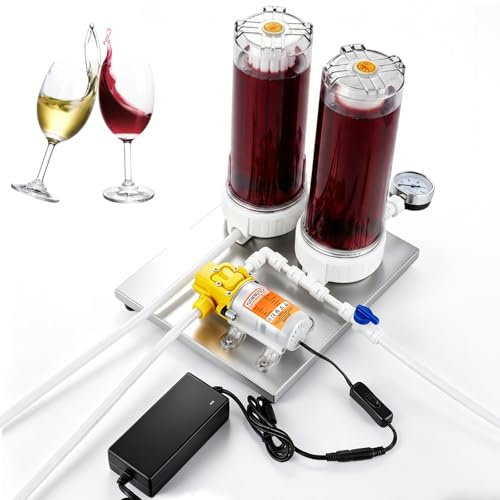 YUCHENGTECH Filtro per Liquori in Acciaio Inox, Filtrazione a 3 Stadi | Con Pompa Autoaspirante da 12 V e Manometro, Sistema di Filtrazione per Succo di Frutta e Distillati