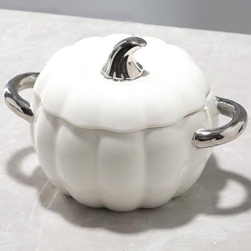 Pentola in ceramica e argilla, ciotola in porcellana con manico, per brodo di cottura, stufato di noodle, zucca, con coperchio, zuppiera da 2 litri, carina con decorazione antiaderente o per dess