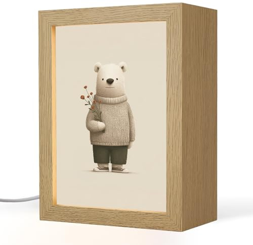 OnlyWow© Nachtlicht Kinder Baby Lampe Kinderzimmer Kindernachtlicht | 15x20 cm - Stilllicht Kinderlampe Teddybär - Orangefarbene Blumen - Freundlich