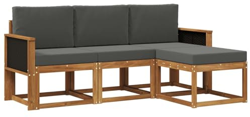 vidaXL Outdoor-Sofagarnitur mit Kissen 4 pcs Natur und Anthrazit, Garten-Sofa, modernes Eckmöbel, Lounge und Terrassen Sitzplatz für gemütliches Patioset